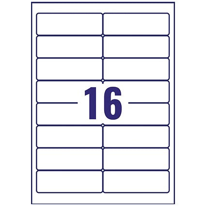 Avery J8162-100 Inkjet Labels, 16 Per Sheet, 99.1x33.9mm, White, 1600 Labels