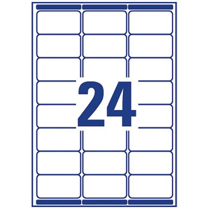 Avery L7159-100 Laser Labels, 24 Per Sheet, 63.5x33.9mm, White, 2400 Labels