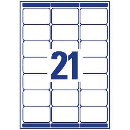 Avery L7160-250 Laser Labels, 21 Per Sheet, 63.5x38.1mm, White, 5250 Labels