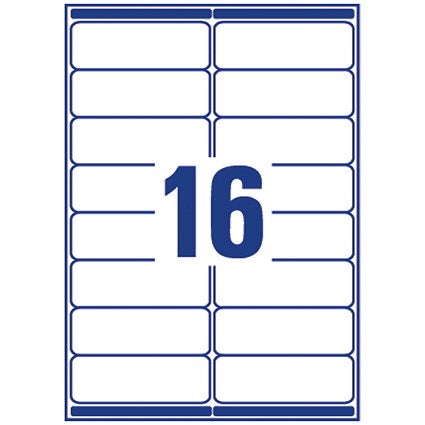 Avery L7162-100 Laser Labels, 16 Per Sheet, 99.1x33.9mm, White, 1600 Labels