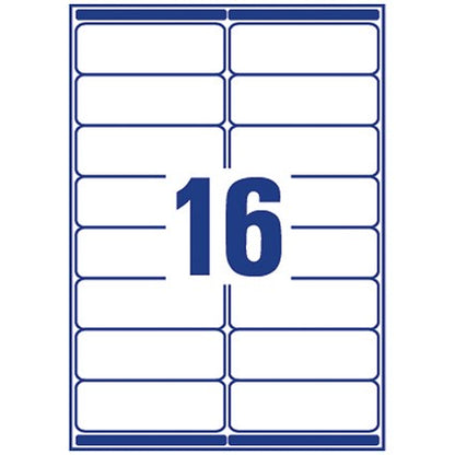 Avery L7162-100 Laser Labels, 16 Per Sheet, 99.1x33.9mm, White, 1600 Labels
