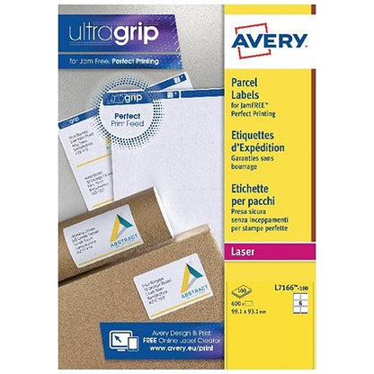 Avery L7166-100 Laser Labels, 6 Per Sheet, 99.1x93.1mm, White, 600 Labels