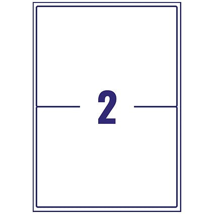 Avery L7168-250 Laser Labels, 2 Per Sheet, 199.6x143.5mm, White, 500 Labels