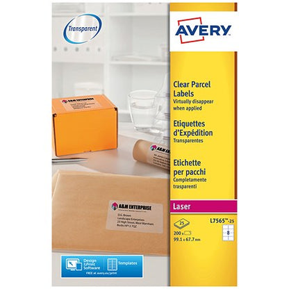 Avery L7565-25 Laser Labels, 8 Per Sheet, 99.1x67.7mm, Clear, 200 Labels