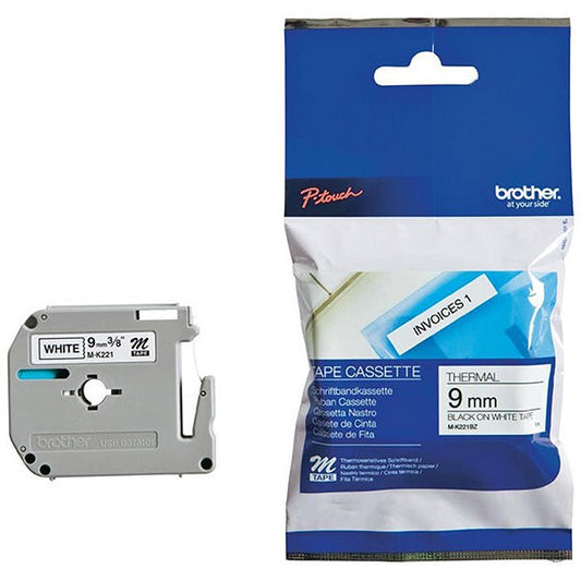 Brother P-Touch MK-221BZ Label Tape, Black on White, 9mmx8m