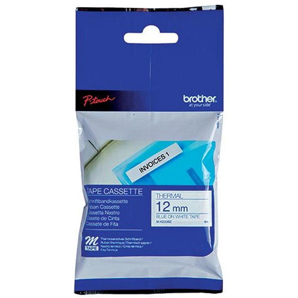 Brother P-Touch M-K233BZ Label Tape, Blue on White, 12mmx8m