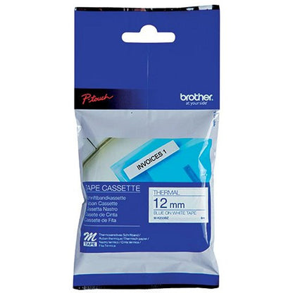 Brother P-Touch M-K233BZ Label Tape, Blue on White, 12mmx8m