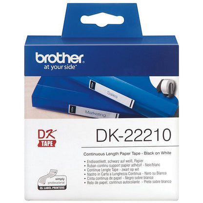 Brother DK-22210 Paper Label Tape, Black on White, 29mmx30.5m