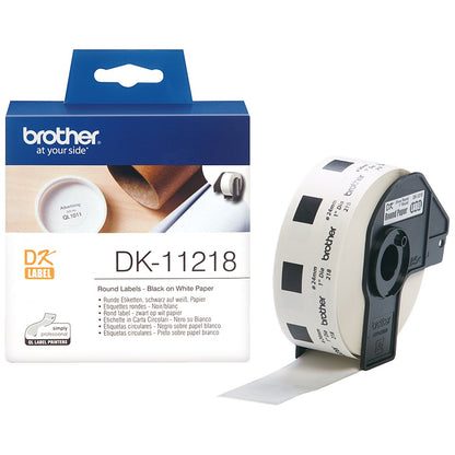 Brother DK-11218 Round Labels, Black on White, 24mm Diameter, 1000 Labels Per Roll