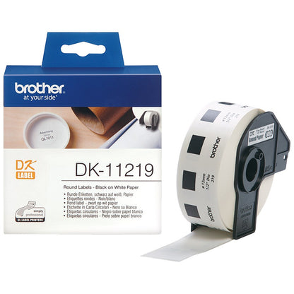 Brother DK-11219 Round Labels, Black on White, 12mm Diameter, 1200 Labels Per Roll