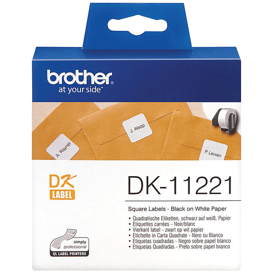 Brother DK-11221 Square Labels, Black on White, 23x23mm, 1000 Labels Per Roll