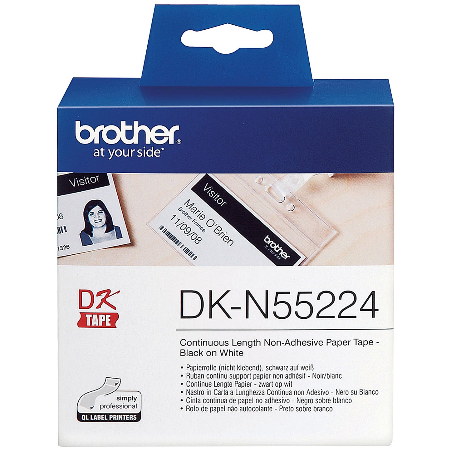 Brother DK-N55224 Continuous Non-Adhesive Paper Tape, Black on White, 54mmx30.5m