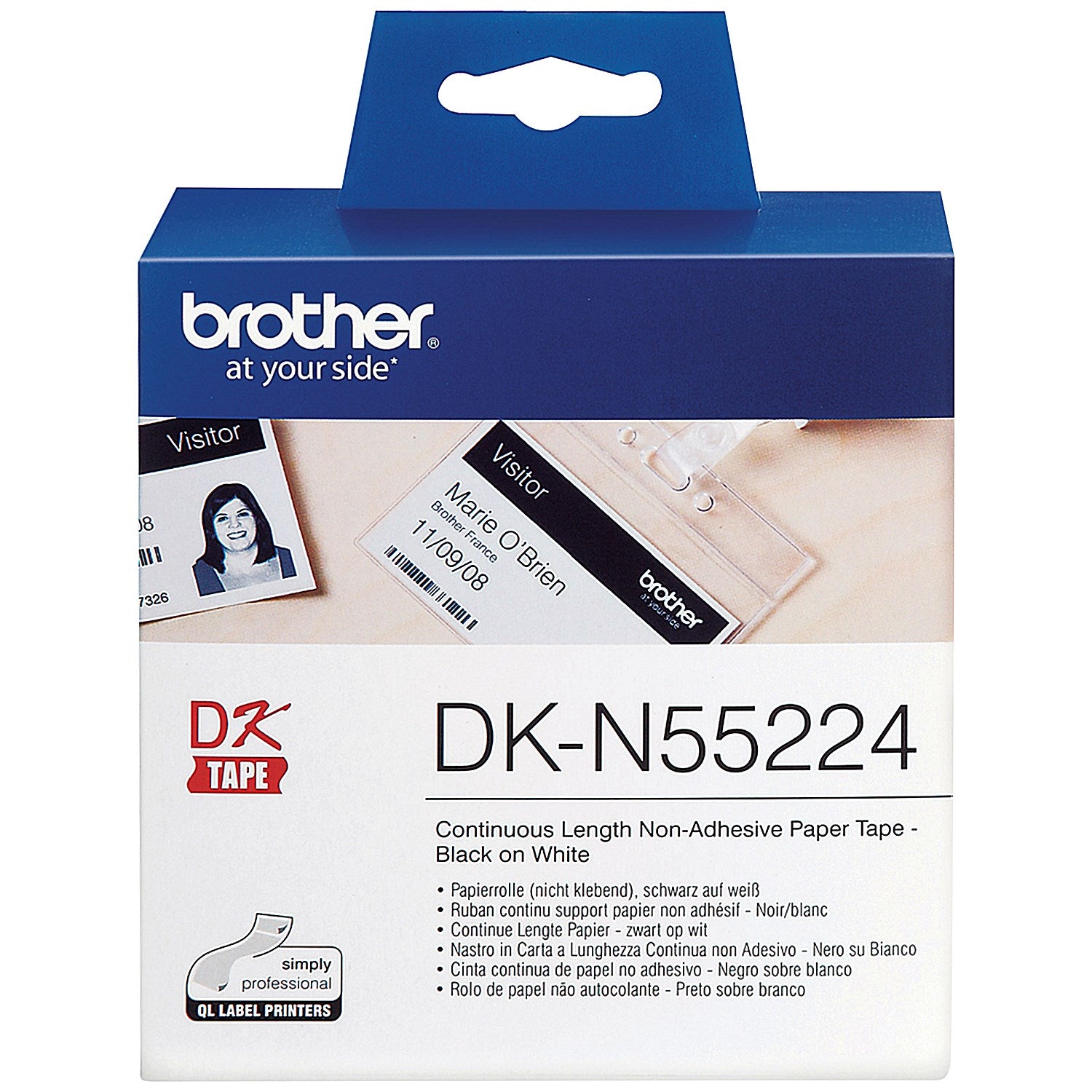 Brother DK-N55224 Continuous Non-Adhesive Paper Tape, Black on White, 54mmx30.5m