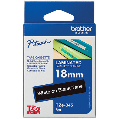 Brother P-Touch TZe-345 Label Tape, White on Black, 18mmx8m