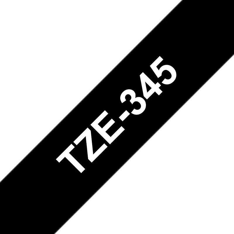Brother P-Touch TZe-345 Label Tape, White on Black, 18mmx8m