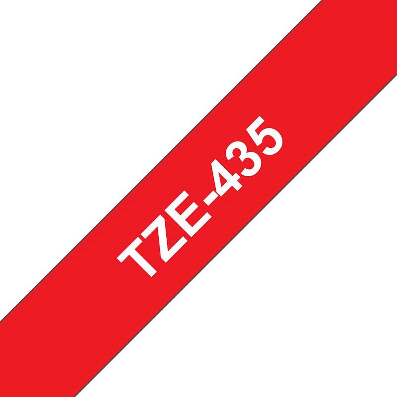 Brother P-Touch TZe-435 Label Tape, White on Red, 12mmx8m