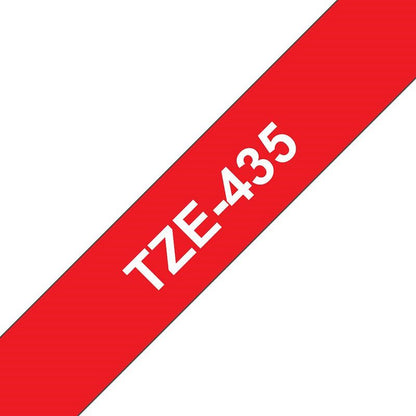 Brother P-Touch TZe-435 Label Tape, White on Red, 12mmx8m