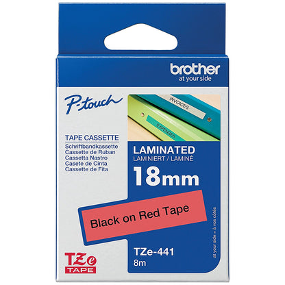 Brother P-Touch TZe-441 Label Tape, Black on Red, 18mmx8m