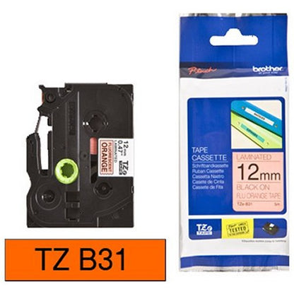 Brother P-Touch TZe-B31 Label Tape, Black on Orange, 12mmx8m