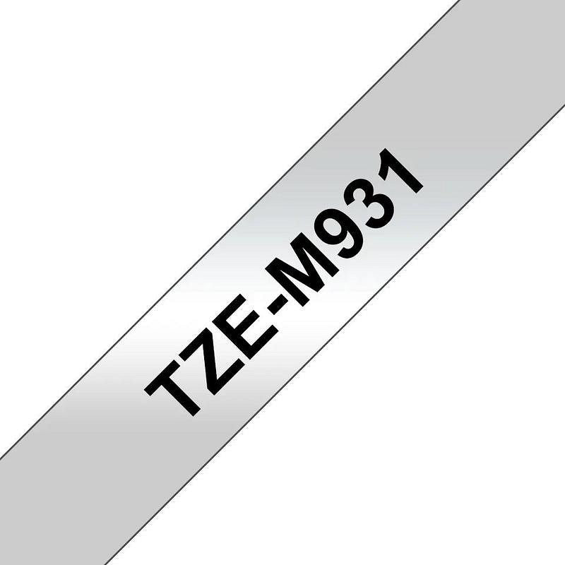 Brother P-Touch TZe-M931 Labelling Tape, Black on Matte Silver, 12mmx8m