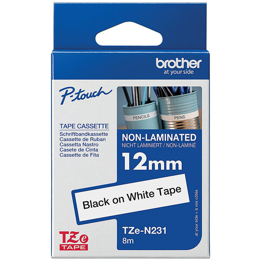 Brother TZe-N231 Labelling Tape, Black on White, 12mmx8m