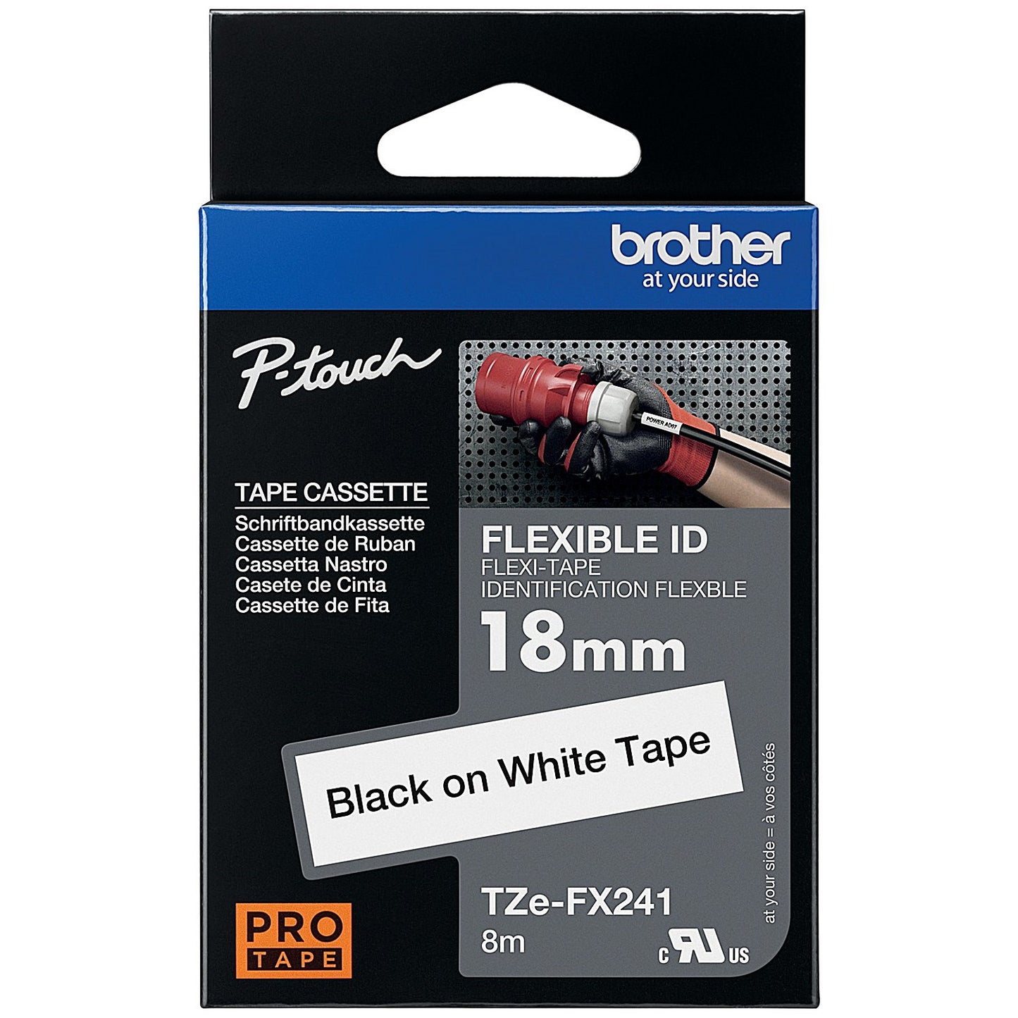 Brother P-Touch TZe-FX241 Label Tape, Black on White, 18mmx8m