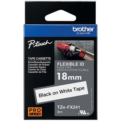 Brother P-Touch TZe-FX241 Label Tape, Black on White, 18mmx8m