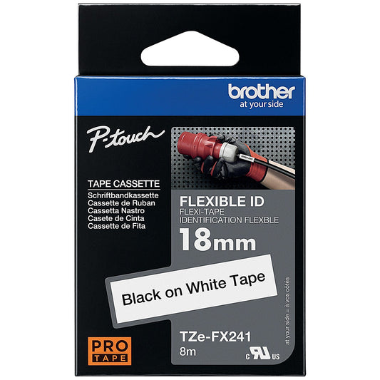Brother P-Touch TZe-FX241 Label Tape, Black on White, 18mmx8m
