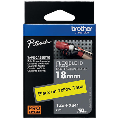 Brother P-Touch TZe-FX641 Flexible ID Label Tape, Black on Yellow, 18mmx8m