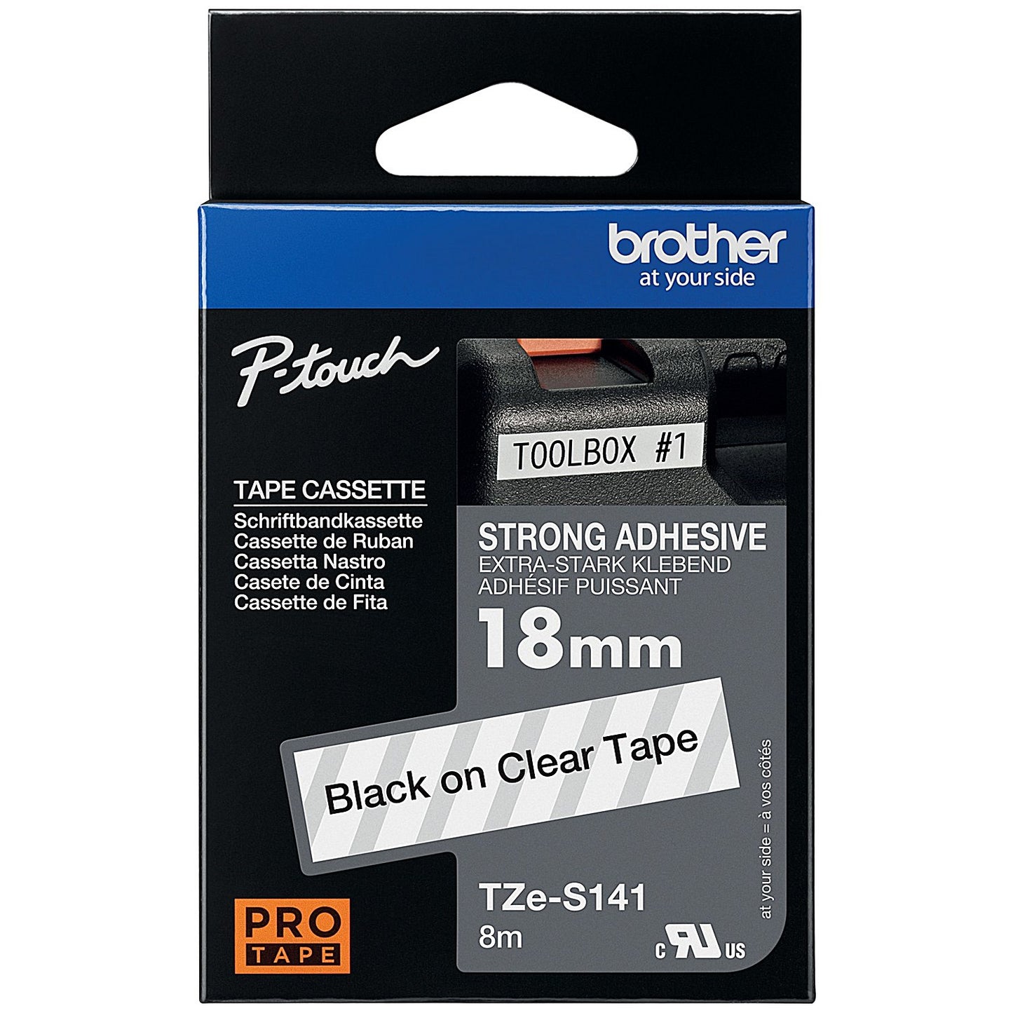 Brother P-Touch TZe-S141 Label Tape, Black on Clear, 18mmx8m