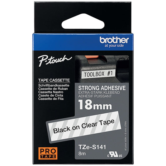 Brother P-Touch TZe-S141 Label Tape, Black on Clear, 18mmx8m