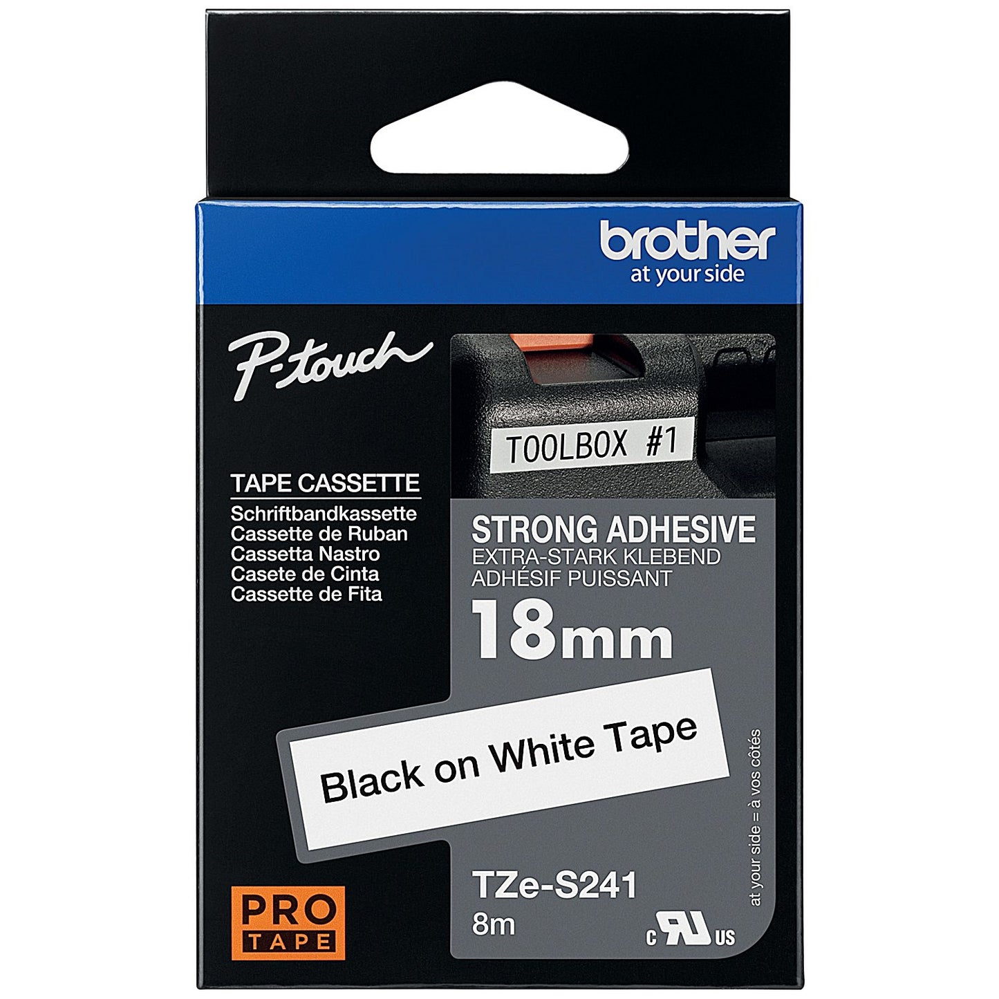 Brother P-Touch TZe-S241 Label Tape, Black on White, 18mmx8m