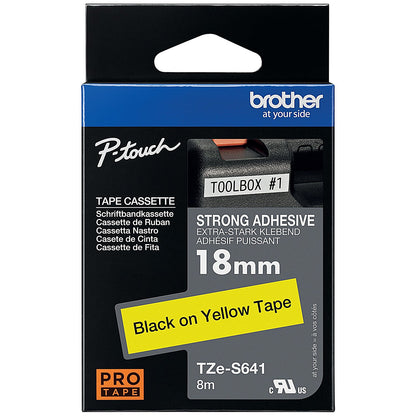 Brother P-Touch TZe-S641 Label Tape, Black on Yellow, 18mmx8m