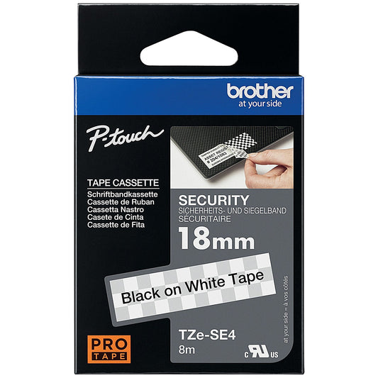 Brother P-Touch TZe-SE4 Security Label Tape, Black on White, 18mmx8m