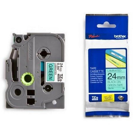 Brother P-Touch TZe-751 Label Tape, Black on Green, 24mmx8m