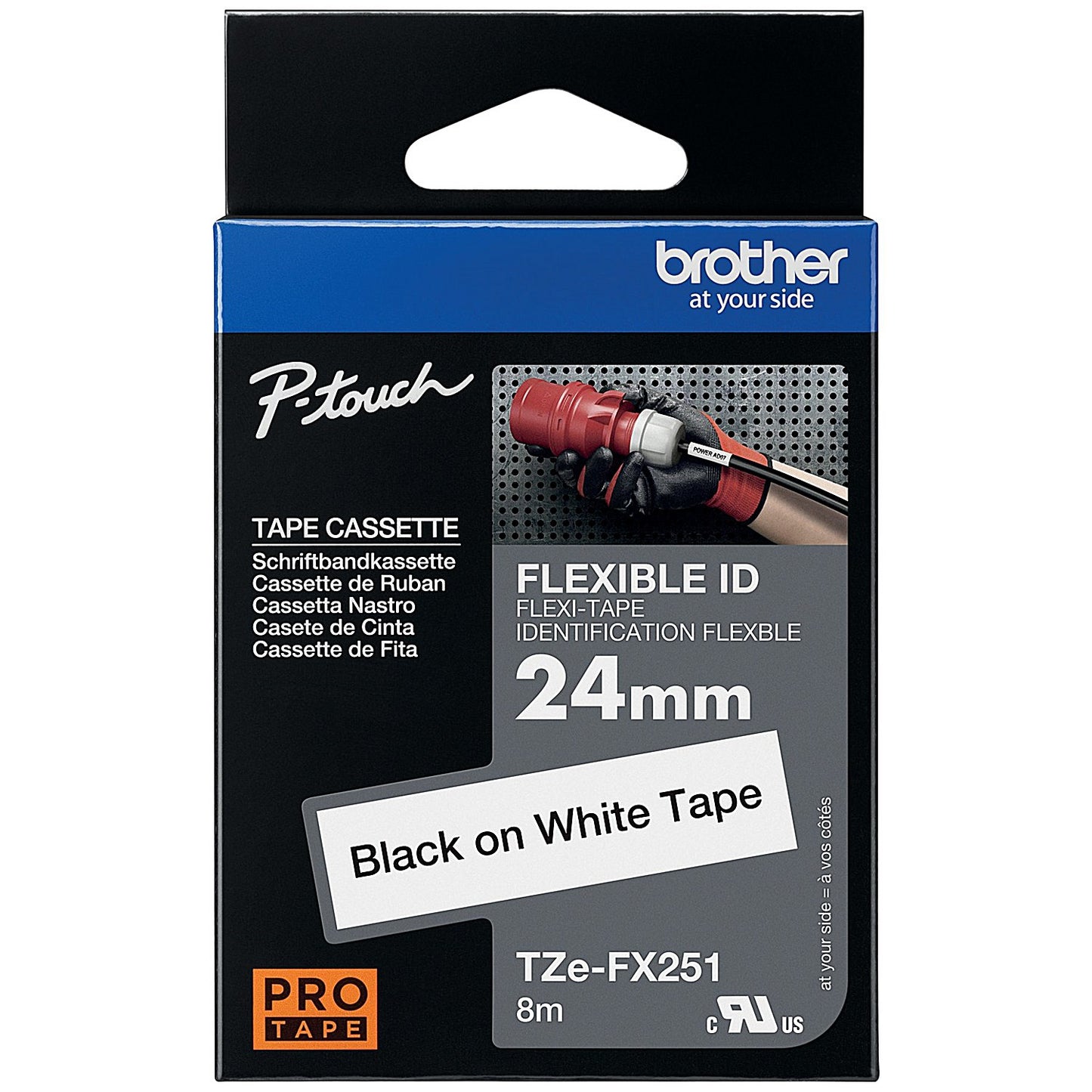 Brother P-Touch TZe-FX251 Flexible ID Label Tape, Black on White, 24mmx8m