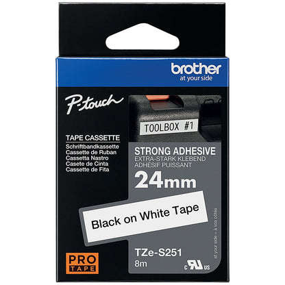 Brother P-Touch TZe-S251 Label Tape, Black on White, 24mmx8m