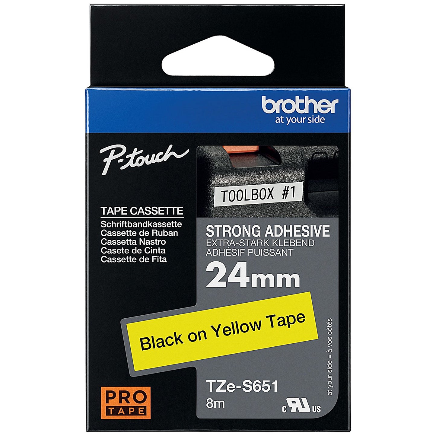 Brother P-Touch TZe-S651 Label Tape, Black on Yellow, 24mmx8m