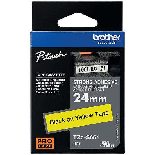 Brother P-Touch TZe-S651 Label Tape, Black on Yellow, 24mmx8m