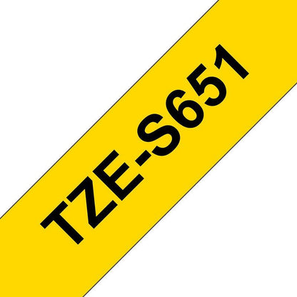 Brother P-Touch TZe-S651 Label Tape, Black on Yellow, 24mmx8m