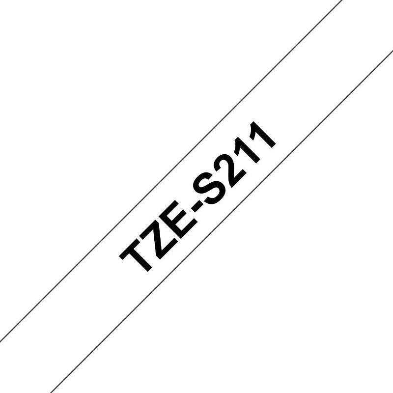 Brother P-Touch TZe-S211 Strong Adhesive Label Tape, Black on White, 6mmx8m