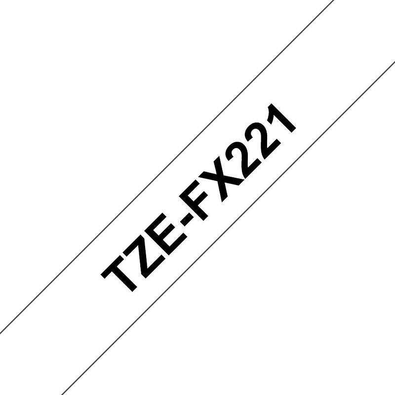 Brother P-Touch TZe-FX221 Flexible ID Label Tape, Black on White, 9mmx8m