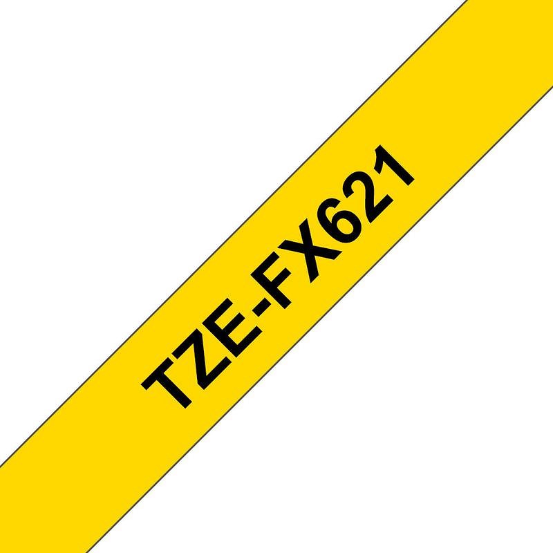 Brother P-Touch TZe-FX621 Flexible ID Label Tape, Black on Yellow, 9mmx8m