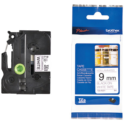 Brother P-Touch TZe-N221 Label Tape, Black on White, 9mmx8m