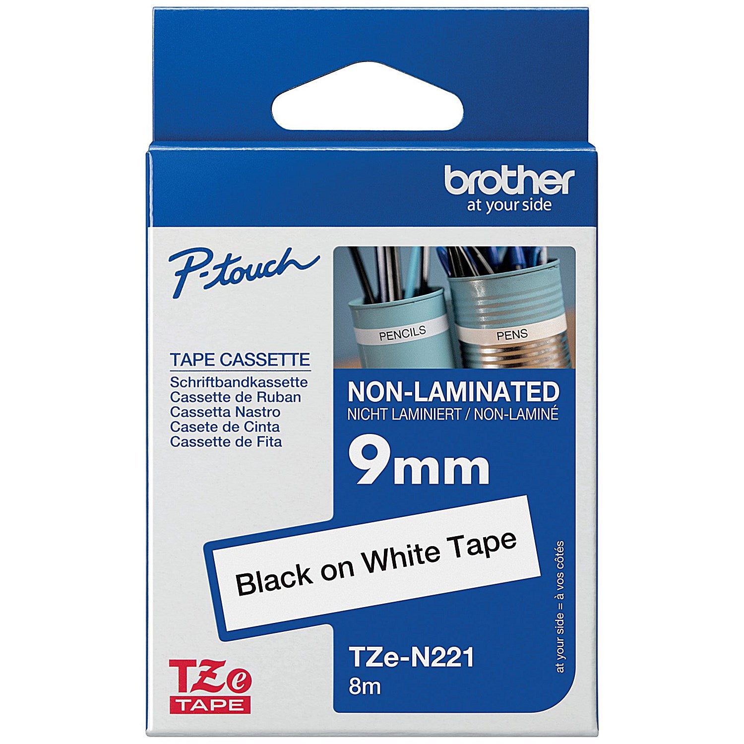 Brother P-Touch TZe-N221 Label Tape, Black on White, 9mmx8m