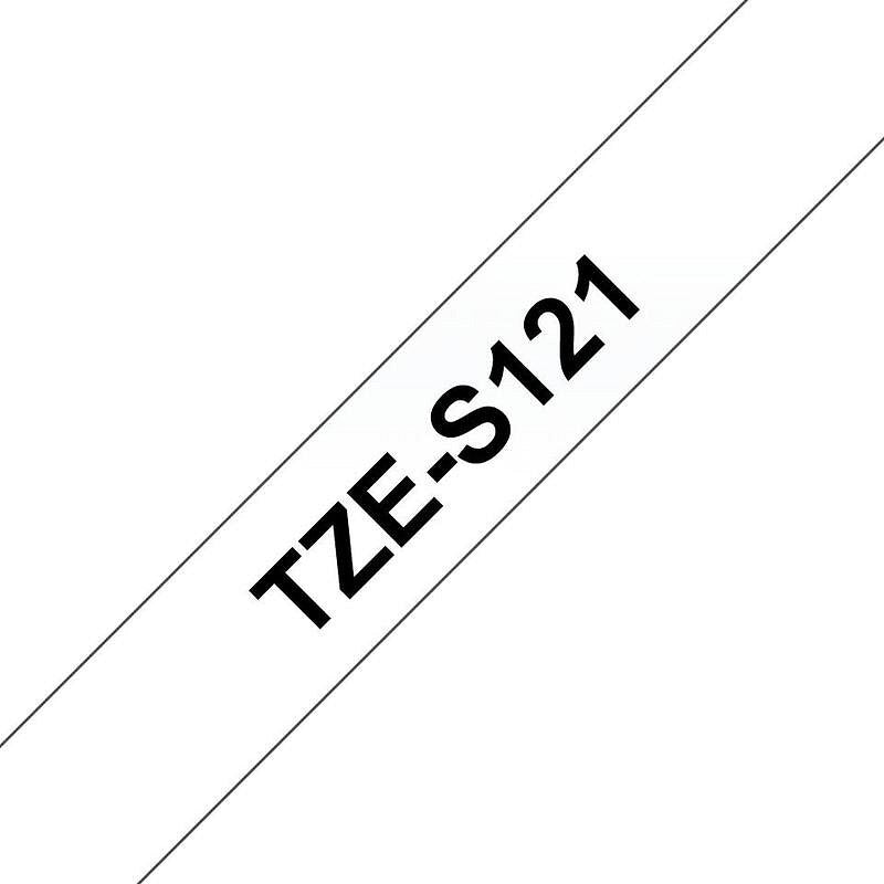 Brother P-Touch TZe-S121 Stong Adhesive Label Tape, Black on Clear, 9mmx8m