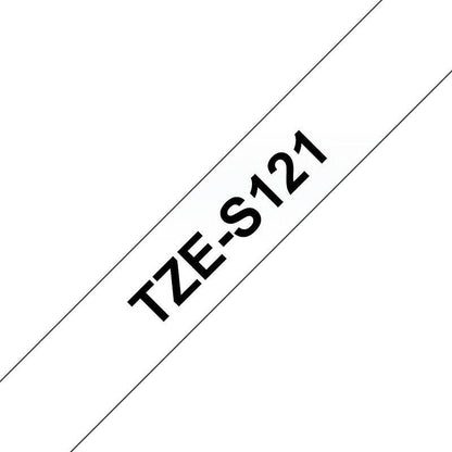 Brother P-Touch TZe-S121 Stong Adhesive Label Tape, Black on Clear, 9mmx8m
