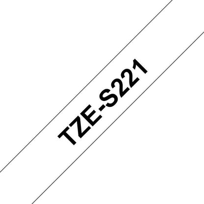 Brother P-Touch TZe-S221 Strong Adhesive Label Tape, Black on White, 9mmx8m