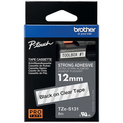 Brother P-Touch TZe-S131 Label Tape, Black on Clear, 12mmx8m
