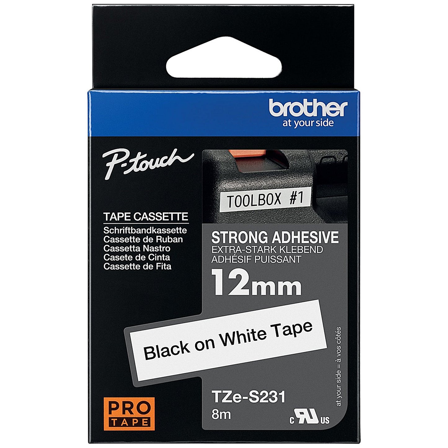Brother P-Touch TZe-S231 Label Tape, Black on White, 12mmx8m